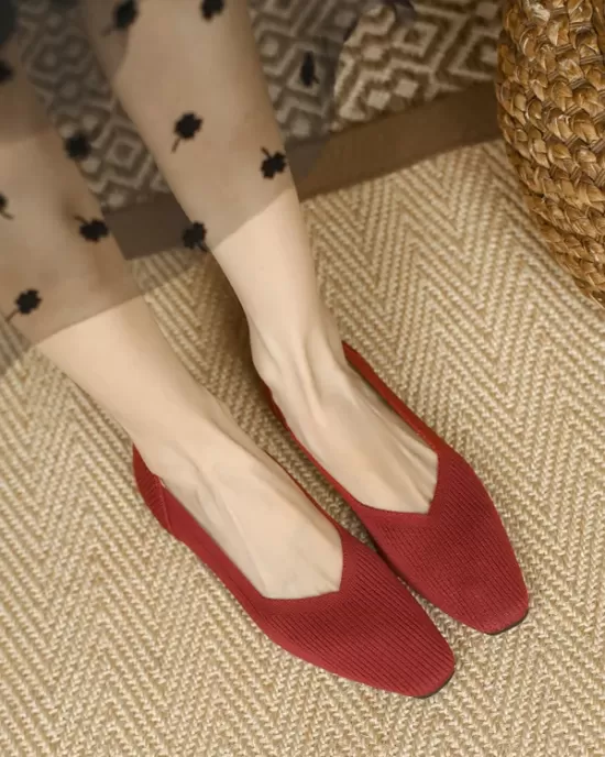 Solid Color Square-Toe Shoes Flats