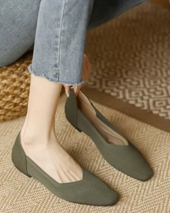 Solid Color Square-Toe Shoes Flats