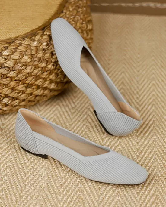 Solid Color Square-Toe Shoes Flats