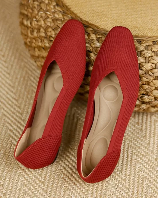 Solid Color Square-Toe Shoes Flats