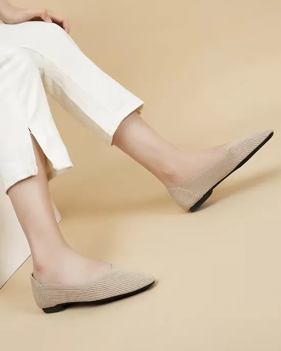 Solid Color Split-Joint Square-Toe V-Cut Flat Shoes