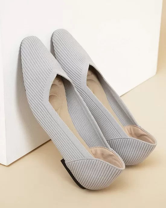 Solid Color Split-Joint Square-Toe V-Cut Flat Shoes