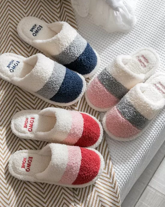 Indoor Non-Slip Keep Warm Striped Slippers