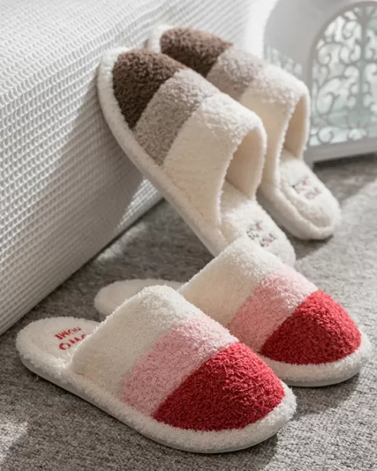 Indoor Non-Slip Keep Warm Striped Slippers