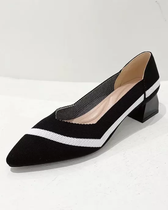 Contrast Color Pointed-Toe V-Cut Pumps