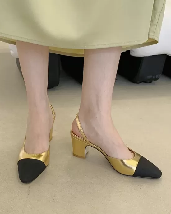 Contrast Color Pointed-Toe Round Cut Sling Shoes