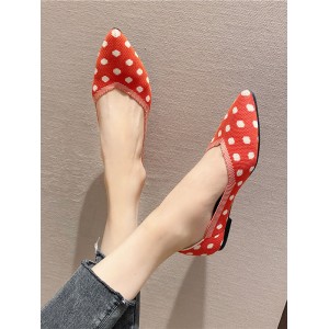 Contrast Color Pointed-Toe Polka-Dot V-Cut Low Heels Flat Shoes