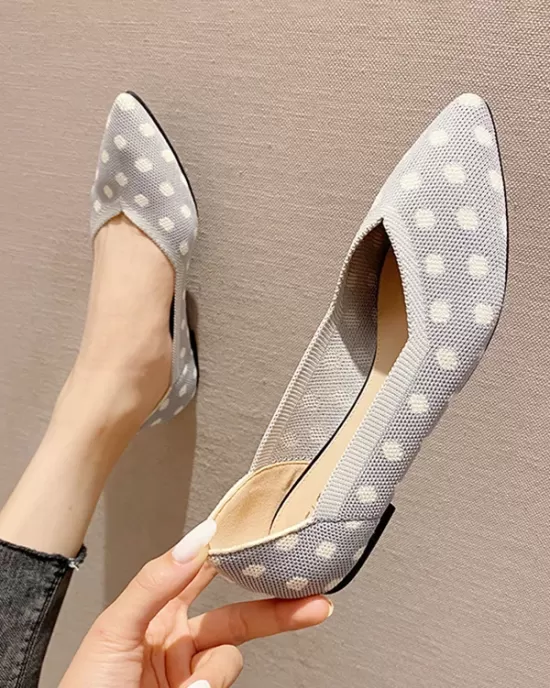 Contrast Color Pointed-Toe Polka-Dot V-Cut Low Heels Flat Shoes