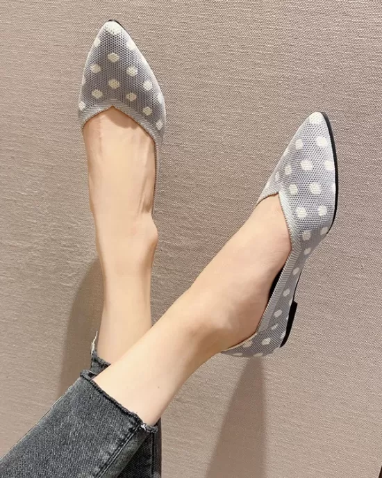 Contrast Color Pointed-Toe Polka-Dot V-Cut Low Heels Flat Shoes