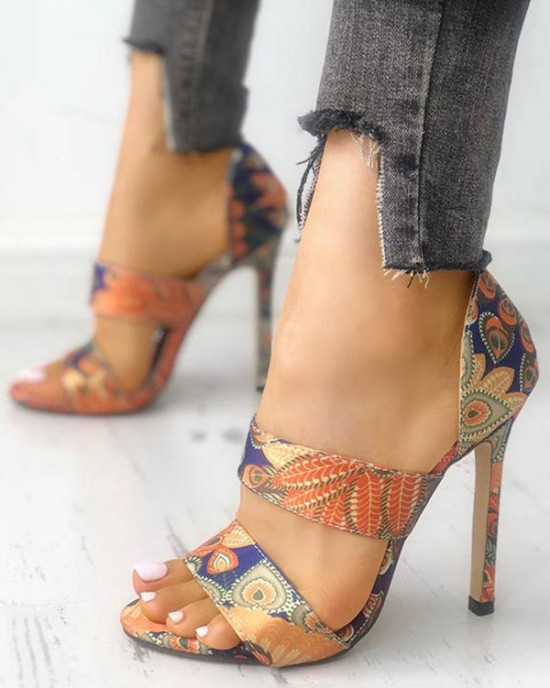 Open Toe Printed Pumps Sandals