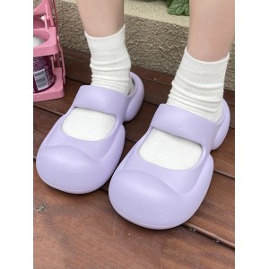 Hollow Round-Toe Solid Color Slider Sandals