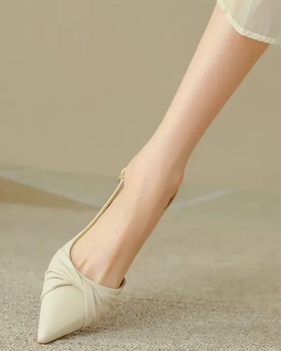 Pleated Pointed-Toe Shallow Cut Sling Shoes