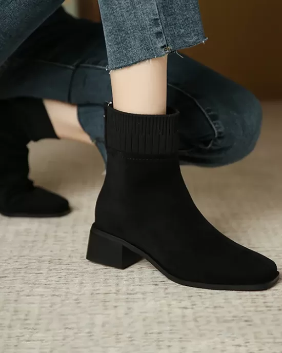 Split-Joint Square-Toe Zipper Boots