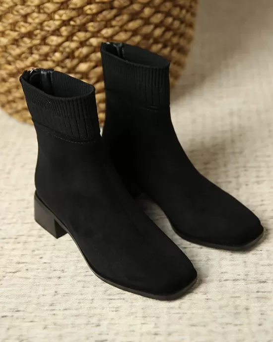 Split-Joint Square-Toe Zipper Boots