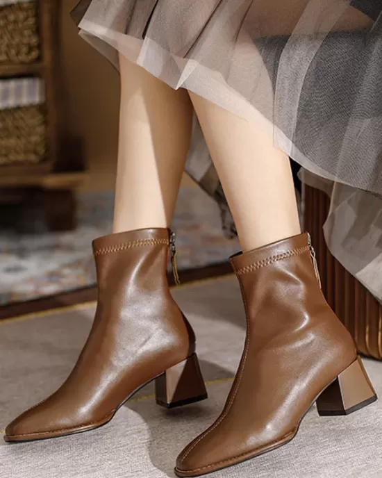 Split-Joint Square-Toe Zipper Boots