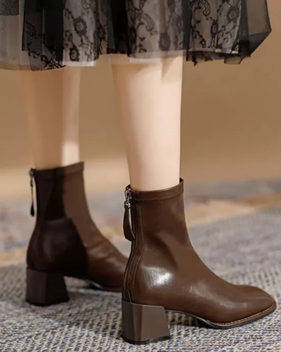 Split-Joint Square-Toe Zipper Boots