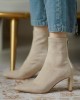 Pointed-Toe Split-Joint Zipper Sock Boots Boots