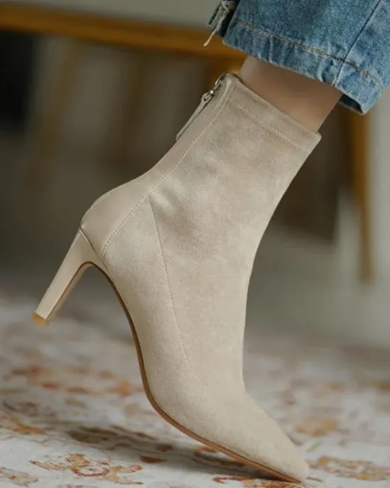 Pointed-Toe Split-Joint Zipper Sock Boots Boots