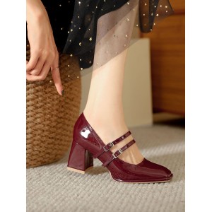 Shallow Cut Square-Toe Pumps Mary Janes