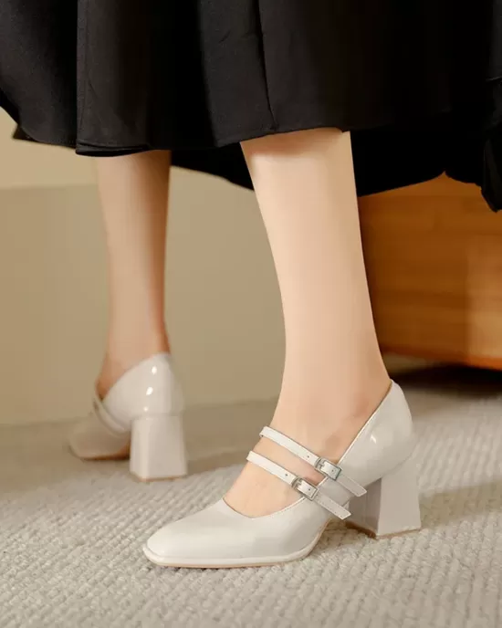 Shallow Cut Square-Toe Pumps Mary Janes