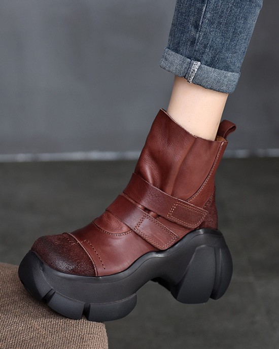 Hook&Loop Round-Toe Platform Boots