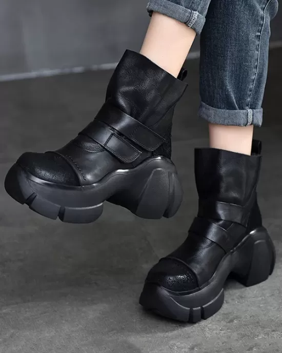 Hook&Loop Round-Toe Platform Boots