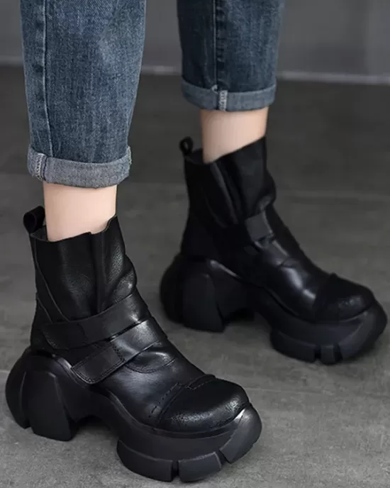 Hook&Loop Round-Toe Platform Boots