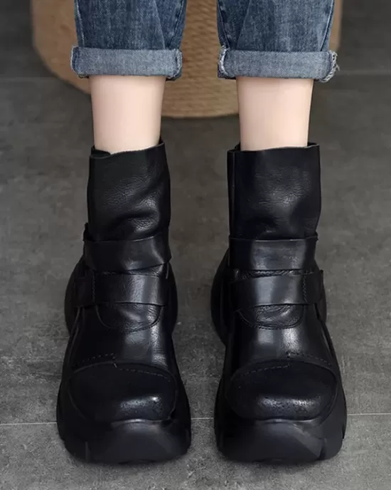 Hook&Loop Round-Toe Platform Boots