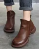 Round-Toe Solid Color Zipper Boots