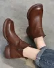 Round-Toe Solid Color Zipper Boots