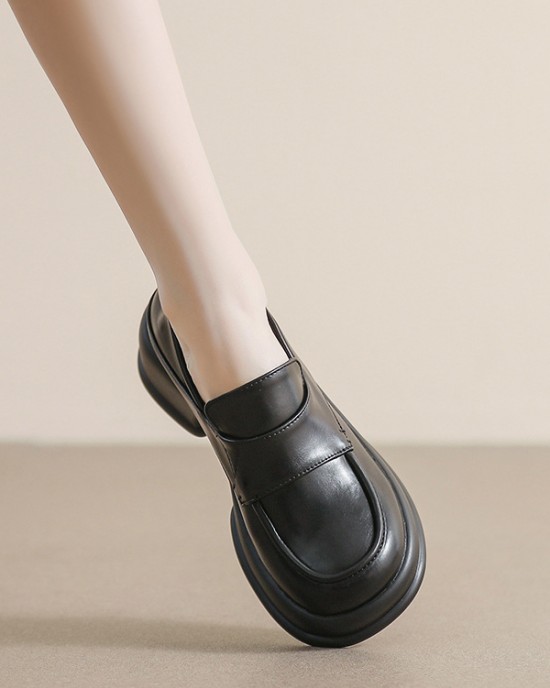 Round-Toe Split-Joint Platform Shoes Loafers