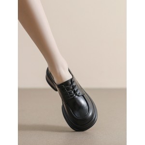 Lace-Up Round-Toe Split-Joint Loafers