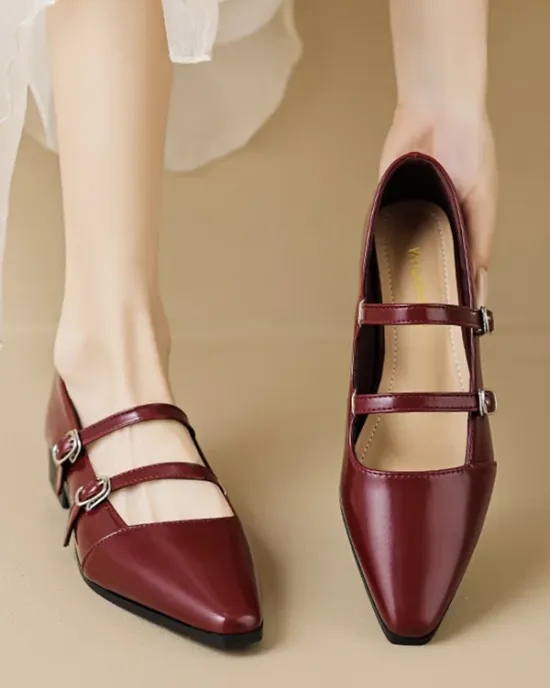 Pointed-Toe Shallow Cut Split-Joint Flat Shoes