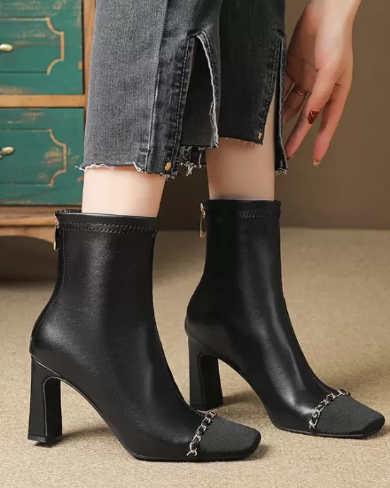 Chains Split-Joint Square-Toe Pumps Boots