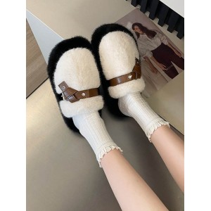 Buckle Round-Toe Split-Joint Slippers Platform Shoes