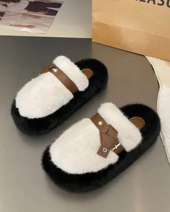 Buckle Round-Toe Split-Joint Slippers Platform Shoes