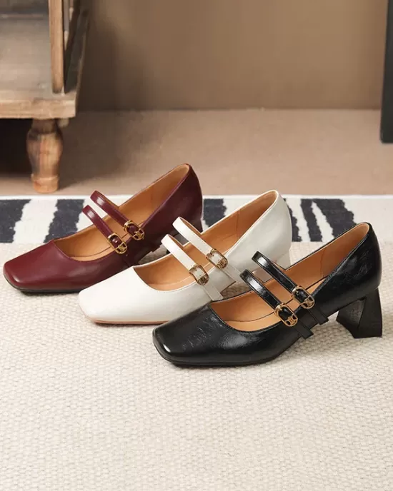 Lace-Up Shallow Cut Square-Toe Pumps