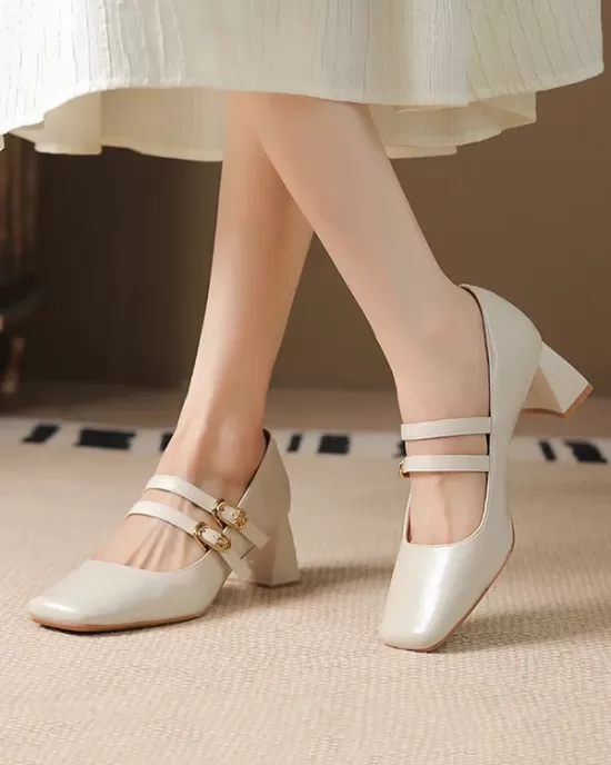 Lace-Up Shallow Cut Square-Toe Pumps