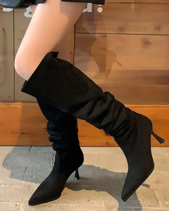 Pointed-Toe Split-Joint Pumps Boots