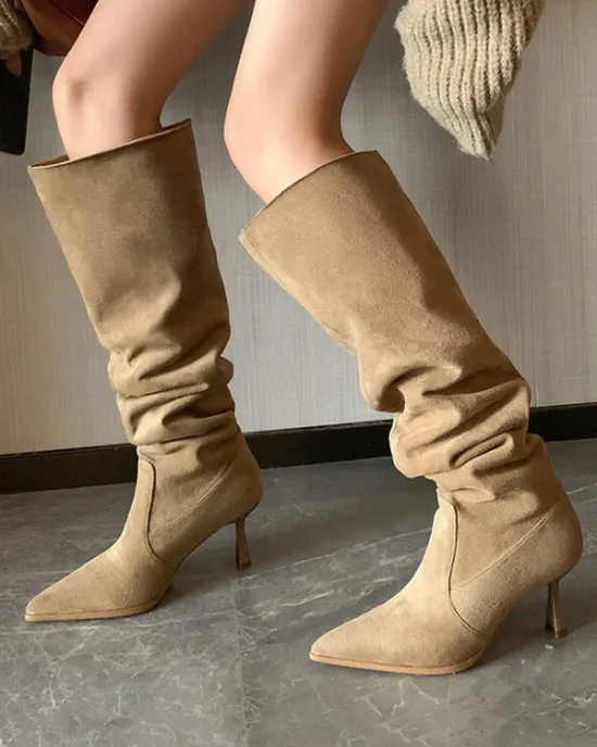 Pointed-Toe Split-Joint Pumps Boots