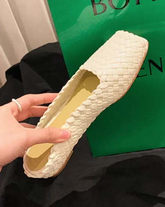 Open Toe Split-Joint Square-Toe Woven Slippers&Mules