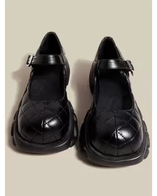 Rhombic Round-Toe Shallow Cut Split-Joint Platform Shoes