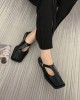 Buckle Hollow Split-Joint Square-Toe Loafers Flat Shoes