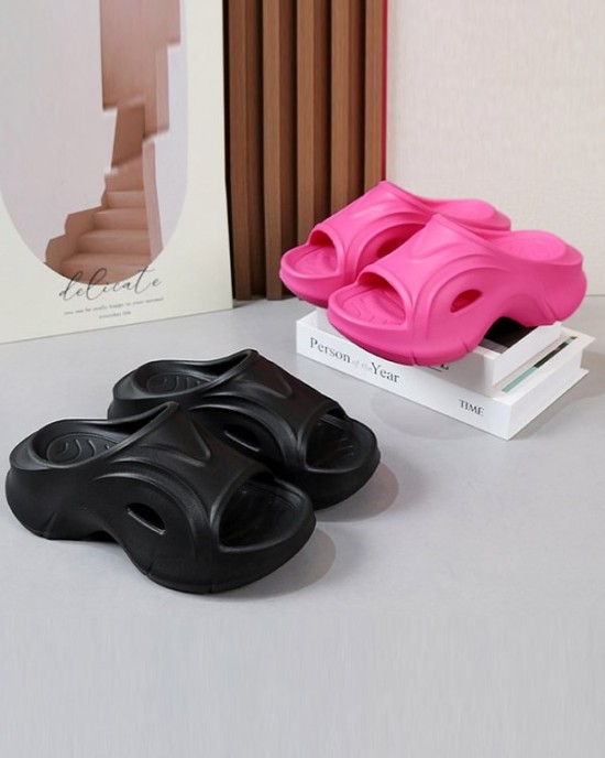 Hollow Solid Color Slippers Platform Shoes