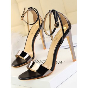 Belt Buckle Open Toe Shiny Split-Joint Sandals Pumps Sandals