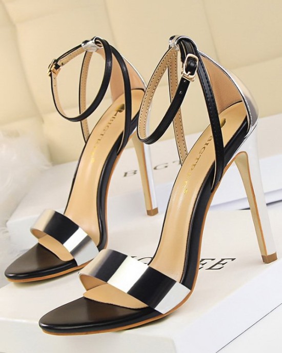 Belt Buckle Open Toe Shiny Split-Joint Sandals Pumps Sandals