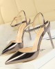 Belt Buckle Pointed-Toe Shiny Split-Joint Sandals Pumps