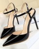 Belt Buckle Pointed-Toe Shiny Split-Joint Sandals Pumps