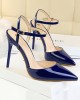 Belt Buckle Pointed-Toe Shiny Split-Joint Sandals Pumps