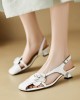 Belt Buckle Flower Shape Hollow Split-Joint Square-Toe Sandals